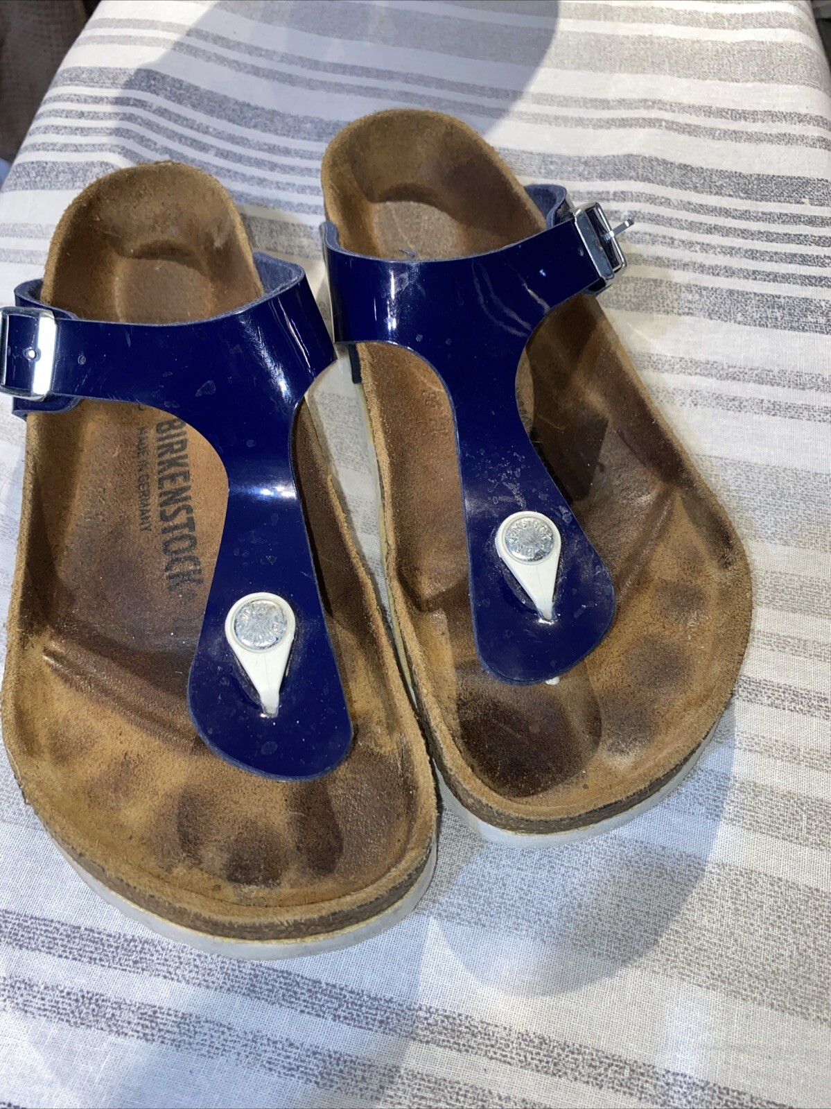 Birkenstock Papillio Gizeh Navy Birko Flor Thong Sandals Womens Size 38