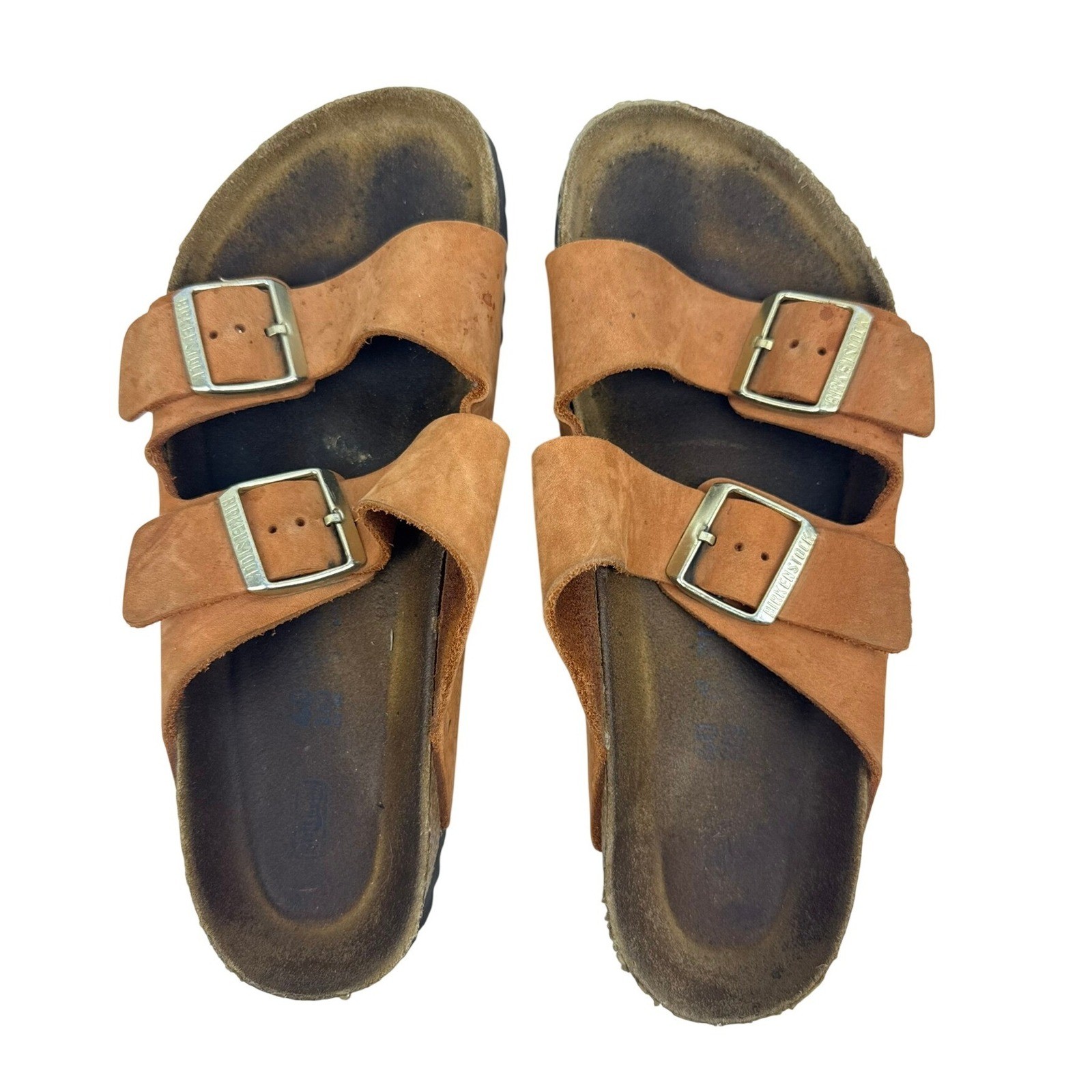 Birkenstock Arizona Tobacco Brown Oiled Leather Two Strap Sandals Mens 41 L9 M7