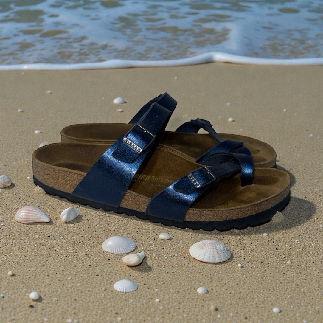 Birkenstock Mayari Metallic Blue Azure Birko-Flor EU 41 US M 8 L 10 Sandals