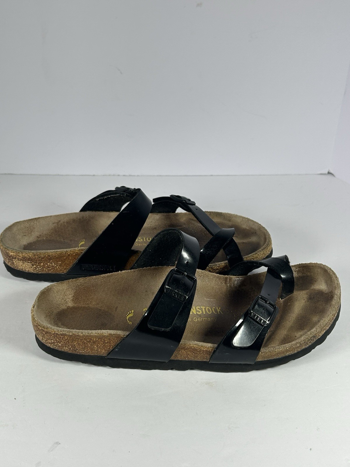 Birkenstock Thong Sandals Mayari Black Birko-Flor Patent 38- Women Size 7