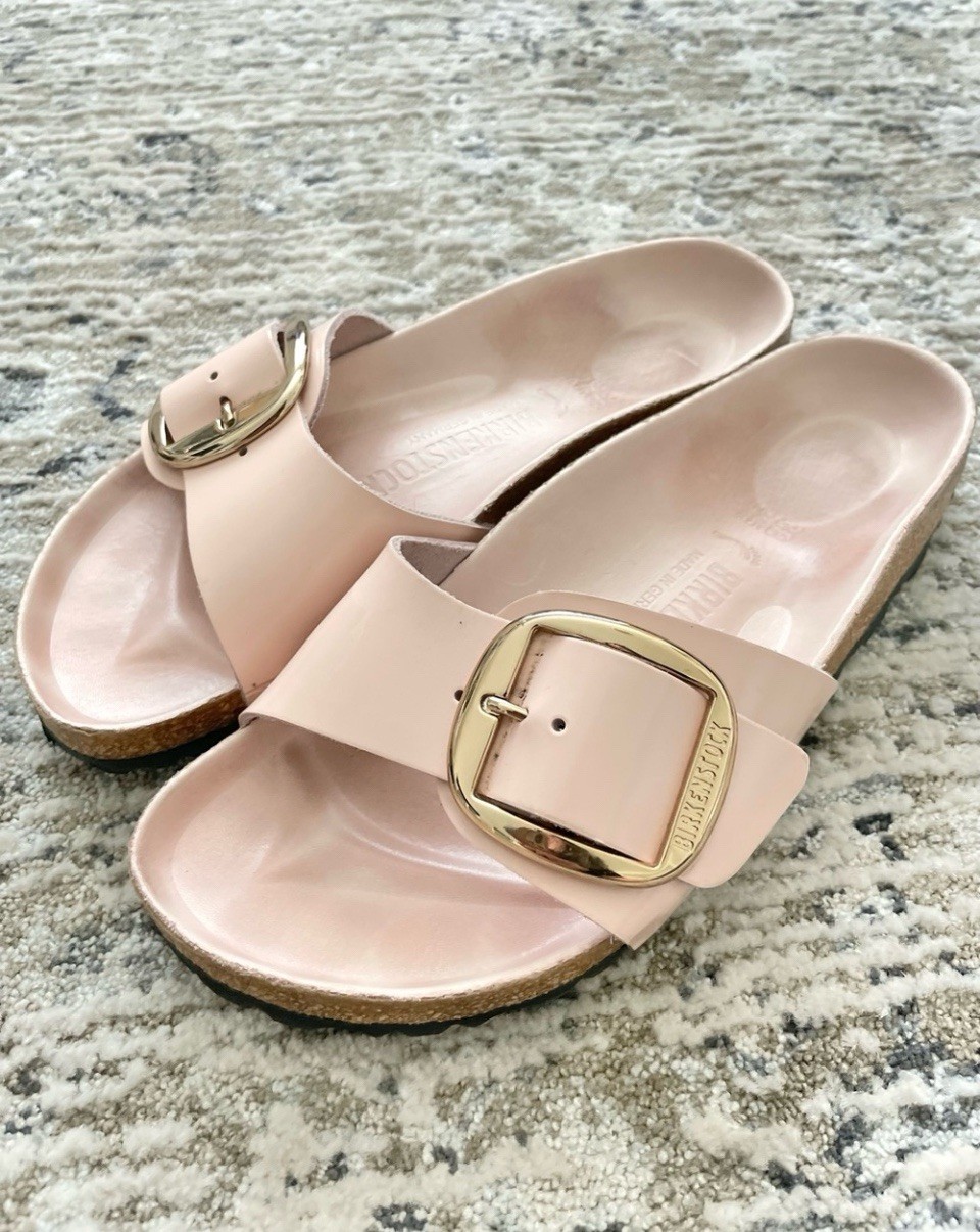 Birkenstock Madrid Big Buckle Slide Sandals New Beige (Pink) 38 Size 7 Gold