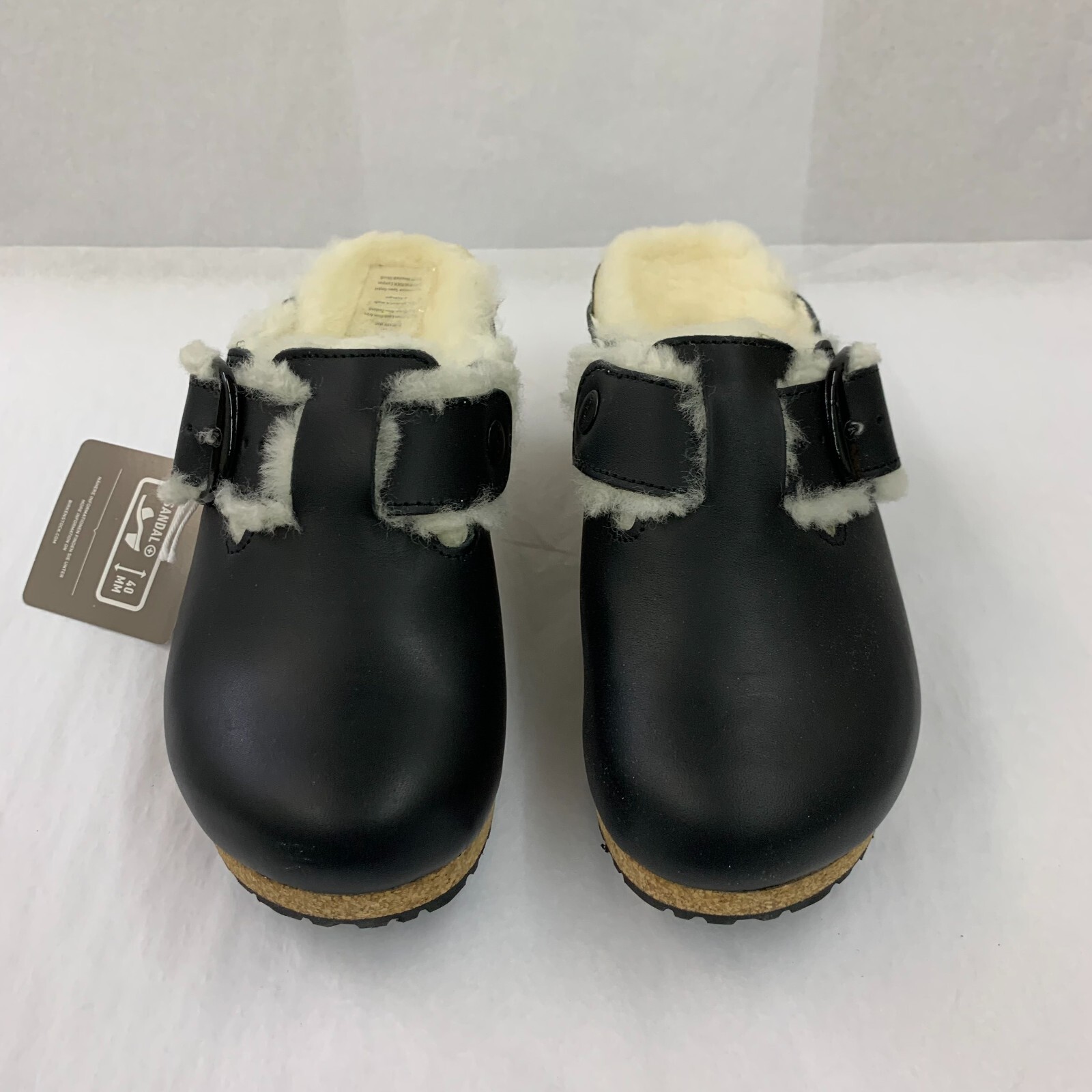 Birkenstock New w/ Box Papillio Fanny Big Buckle Shearling Black Leather Narrow