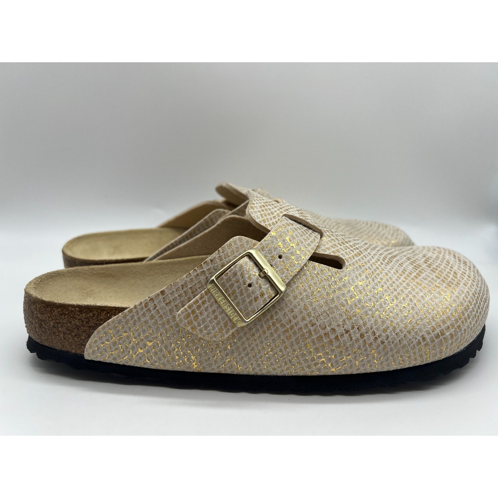 Birkenstock Boston Clogs Men’s Size 10 Shiny Gold Python Eggshell New