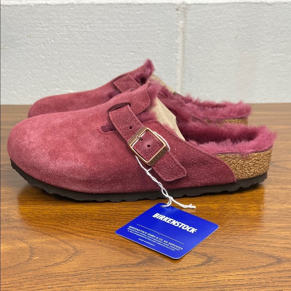 NIB Birkenstock Boston Fur Fell VL Burgundy Suede EU36 Regular Fit 1006406