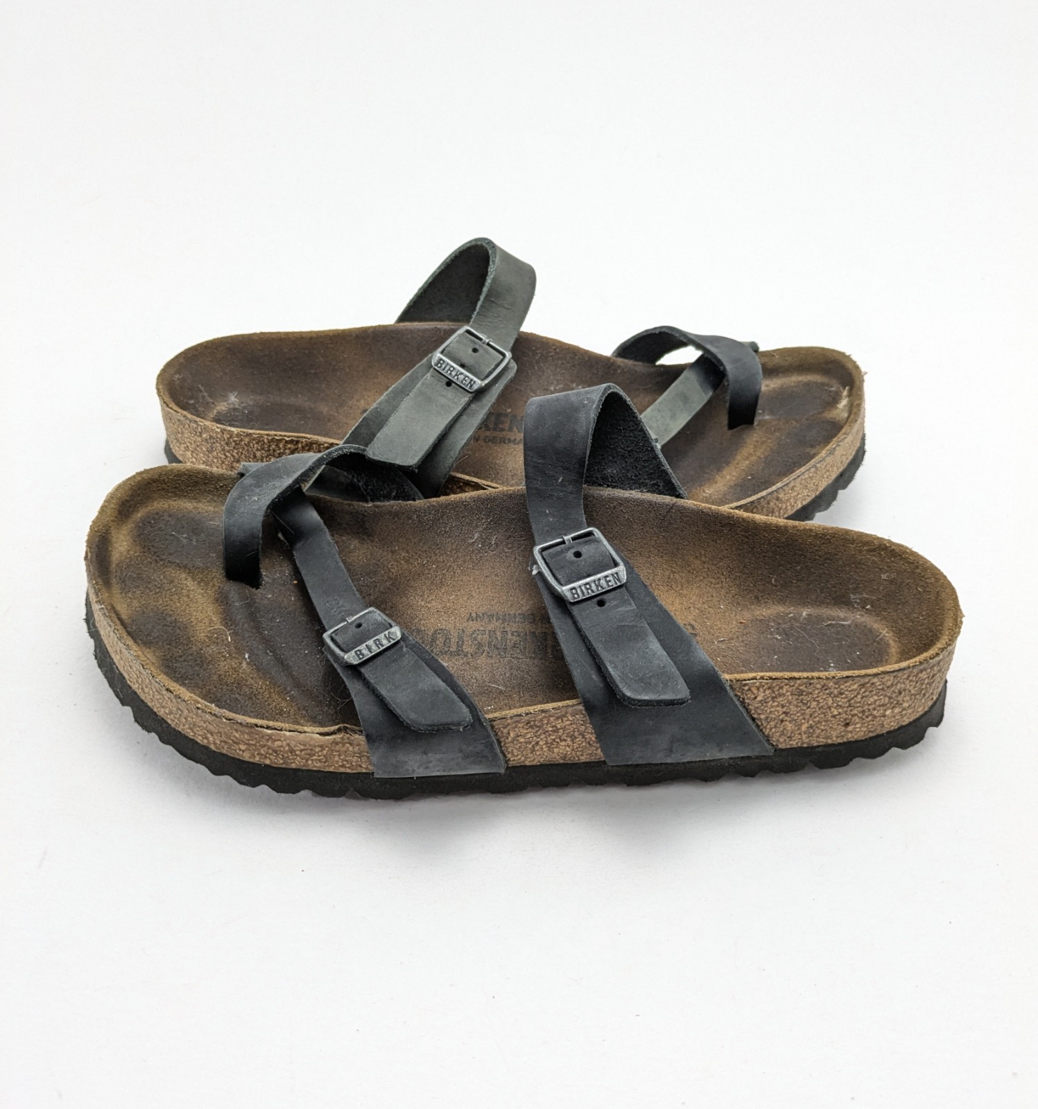 Womens Birkenstock Mayari 245 Toe Loop Black Beach Leather Sandals Size 7