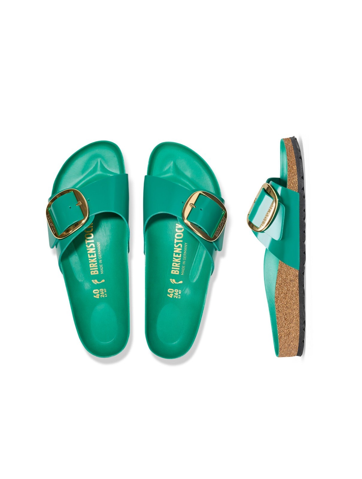 BIRKENSTOCK MADRID Buckle High Shine Digital Green Leather Slides Sandals 36 6N