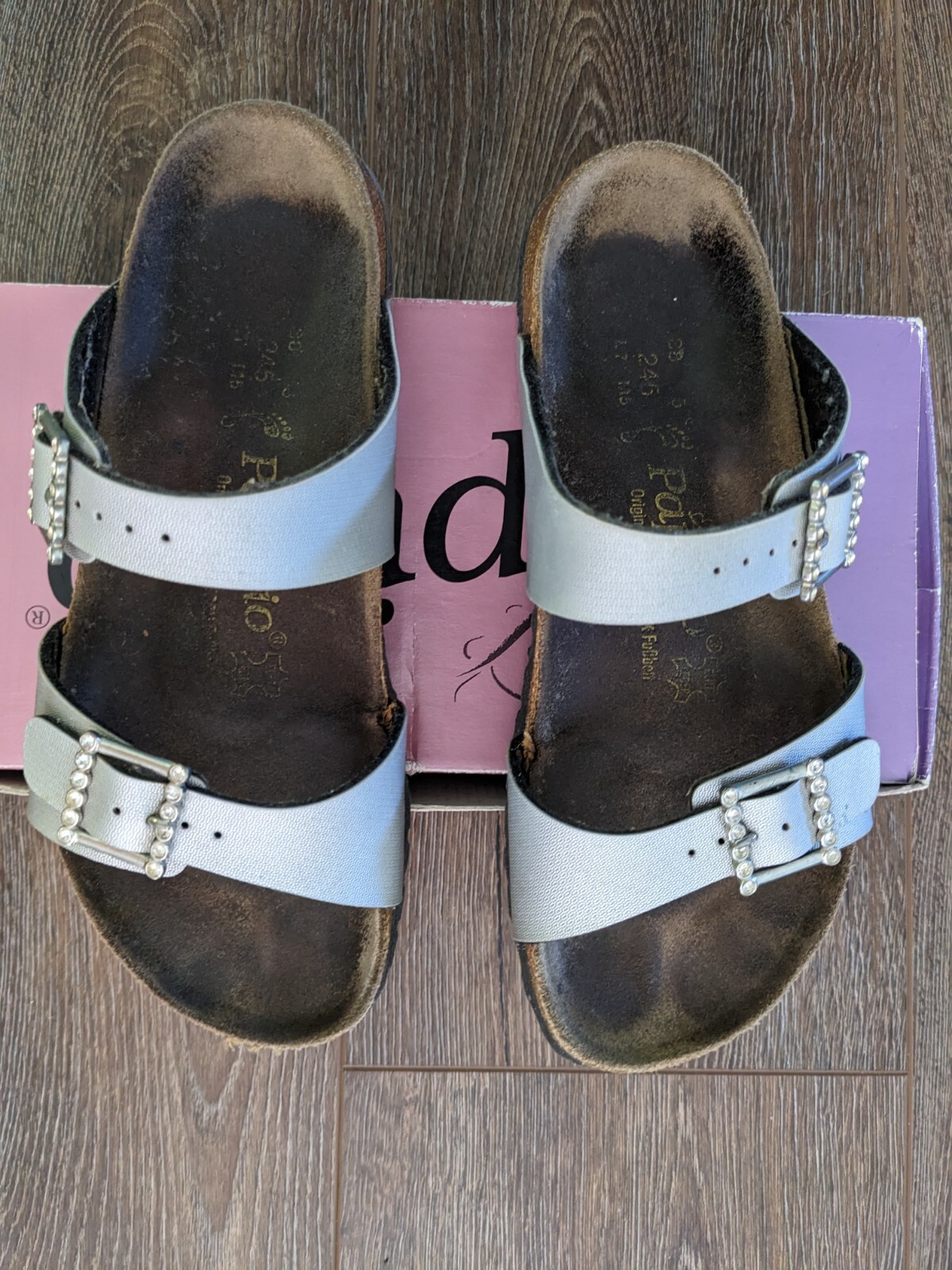 Birkenstock Papillio Double Strap Sandals Slides Size 38 7.5  Silver Metallic