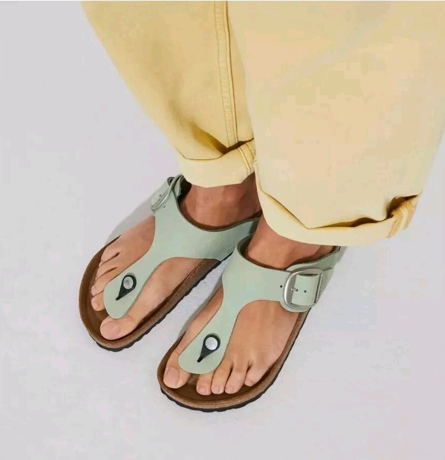 BIRKENSTOCK GIZEH BIG BUCKLE SLIDE SANDAL WOMEN’S MATCHA SIZE L8 M6 39