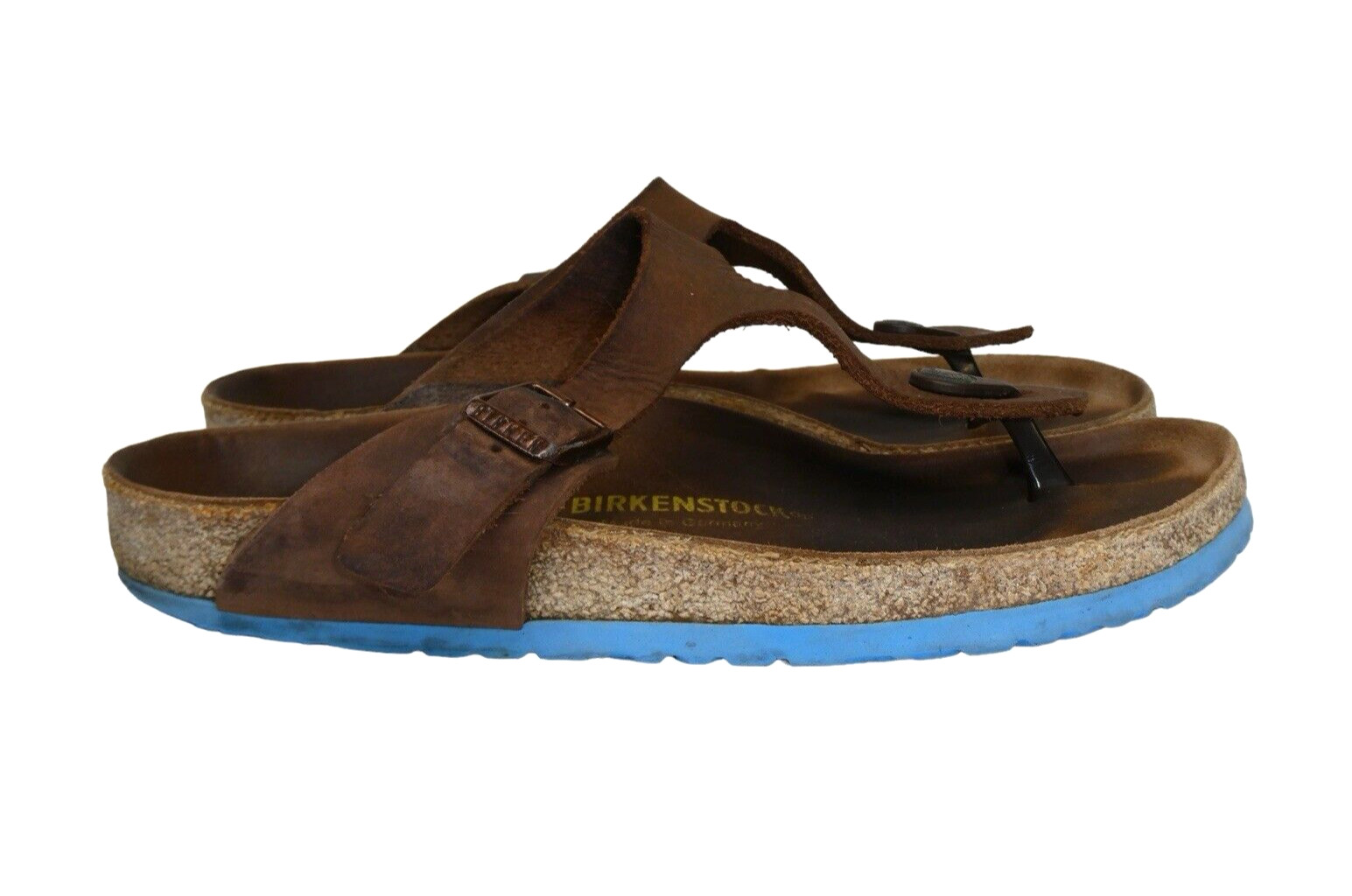 BIRKENSTOCK GIZEH Thong Women’s Sandals Sz 39 US 8-8.5 Brown Leather Blue Sole