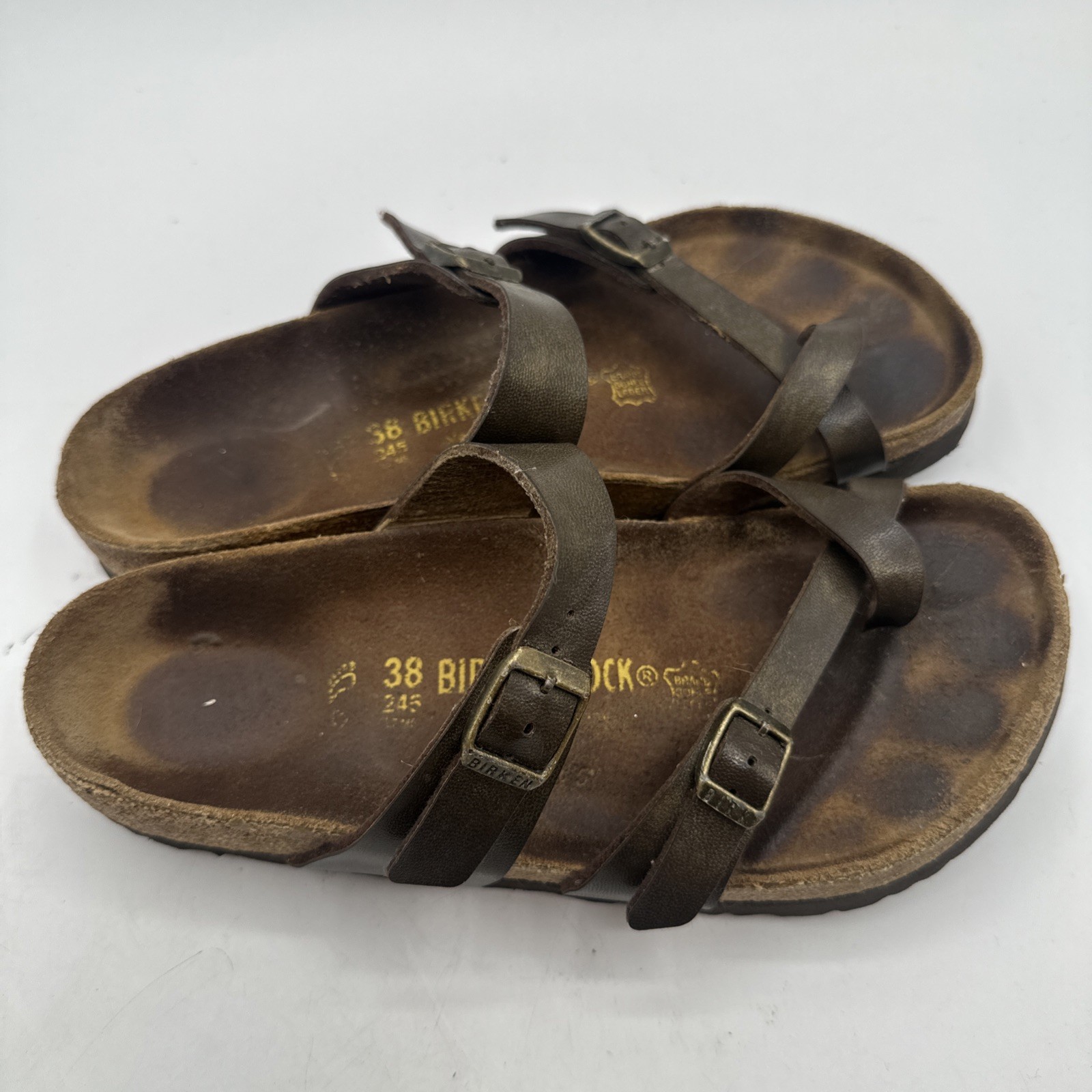 Birkenstock Mayari Sandals Womens 38 US 7 Brown Strappy Buckle Slide Comfort