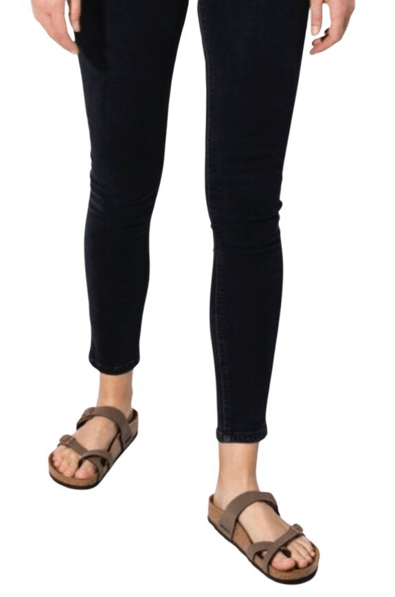 The Birkenstock Mayari sandal features a toe loop and synthetic Birko-Flor upper