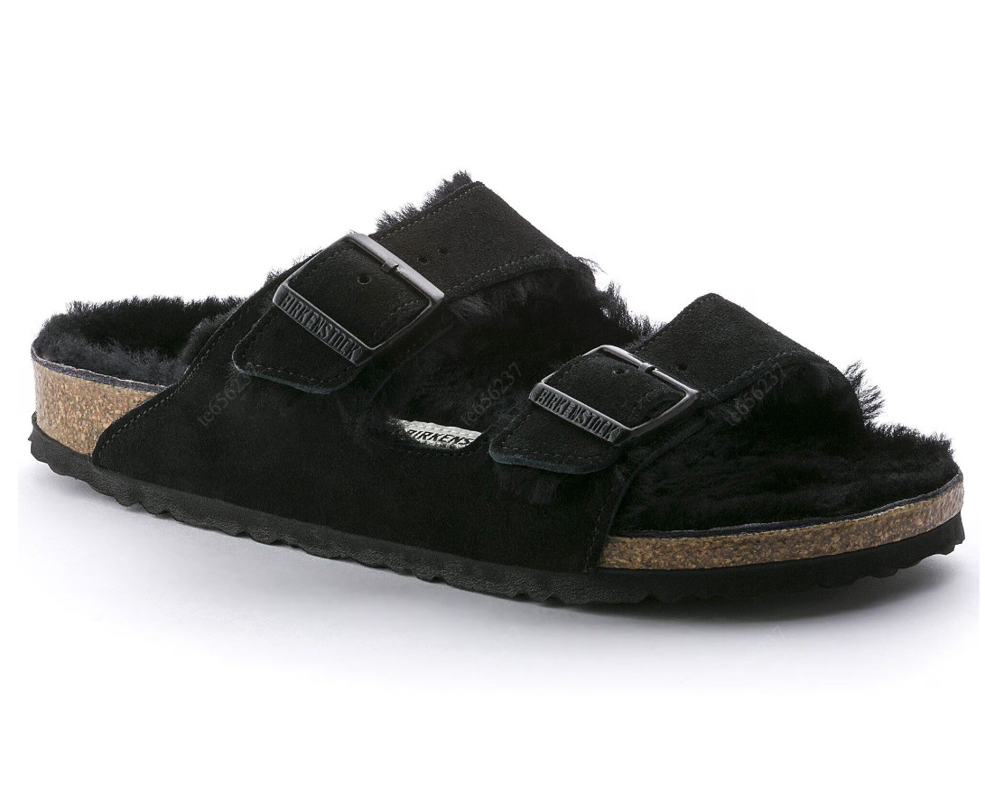 Birkenstock Arizona Shearling Suede Leather Black Unisex Comfort Sandals SZ37-40