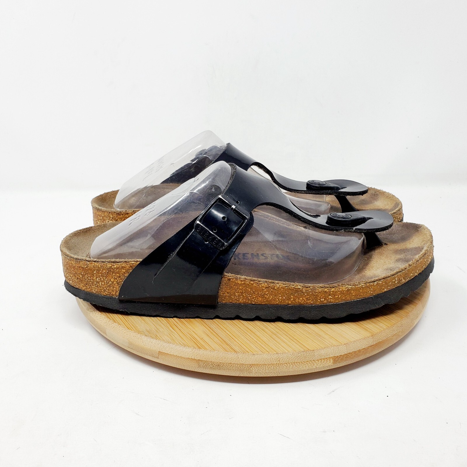 Birkenstock Gizeh Sandals 36 Womens 5 Black Thong Buckle Straps Distressed