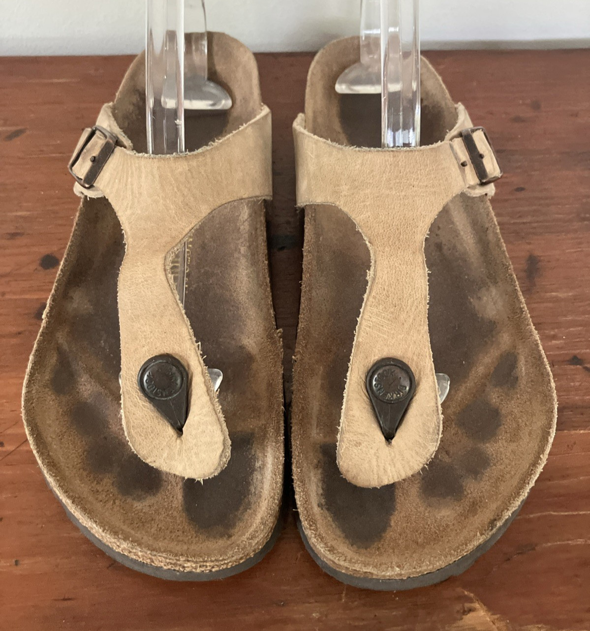Birkenstock Gizeh Nubuck Sand Castle Soft Footbed Beige Leather Thong Sandals 38