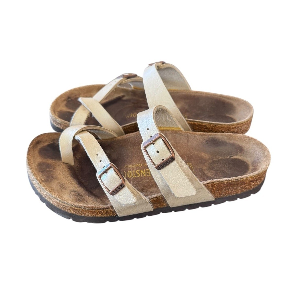 Birkenstock Mayari Sandals 36 Antique Lace Beige Toe Loop Comfort Cork Footbed