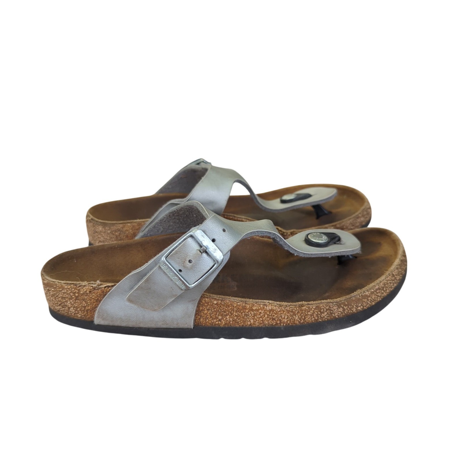 Birkenstock Mayari Women’s Silver Leather Thong Sandals Size 4 35 Buckle Girls