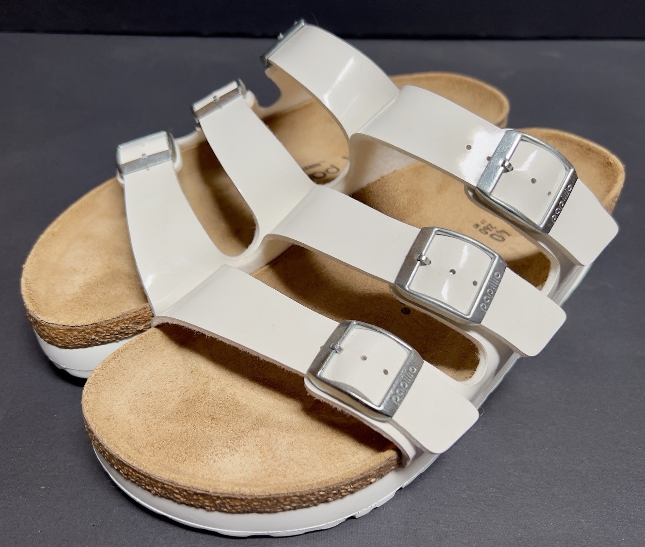 Papillio Birkenstock Florida Flex Platform Patent Leather Sandals 40 Ivory