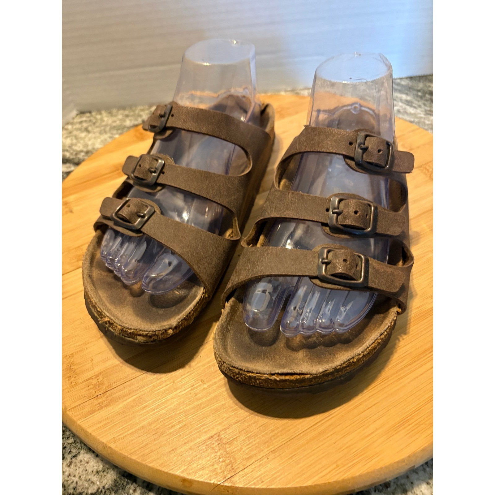 Birkenstock Florida Brown Three Strap Buckle Slide Sandals Womens 39 L8 M6