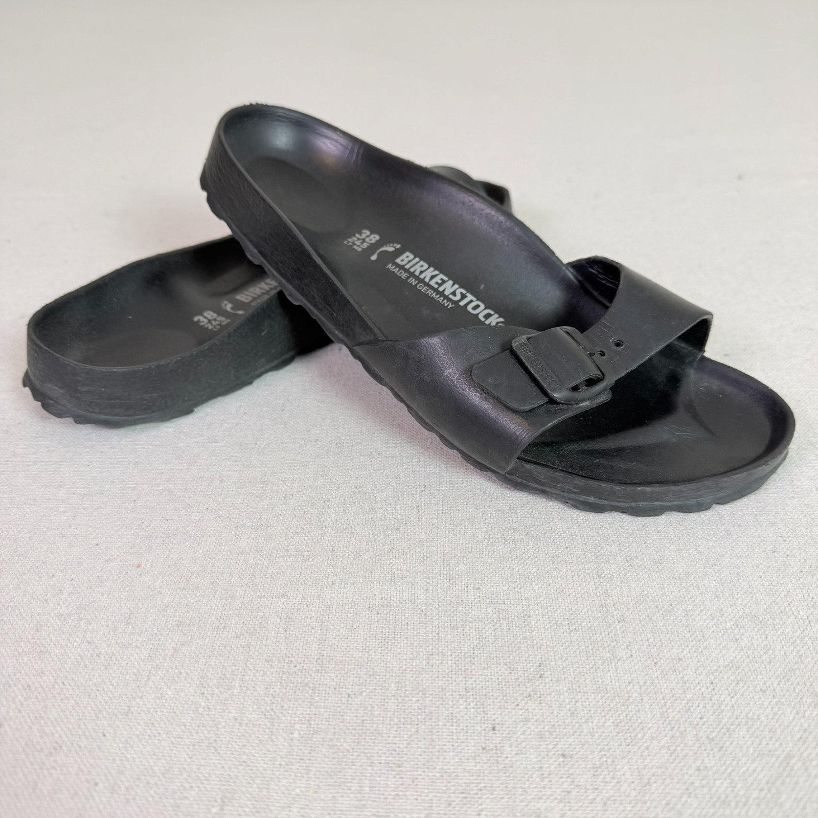 Birkenstock Madrid Essentials Eva Black Sandals Women’s 38 Slide On Narrow Fit
