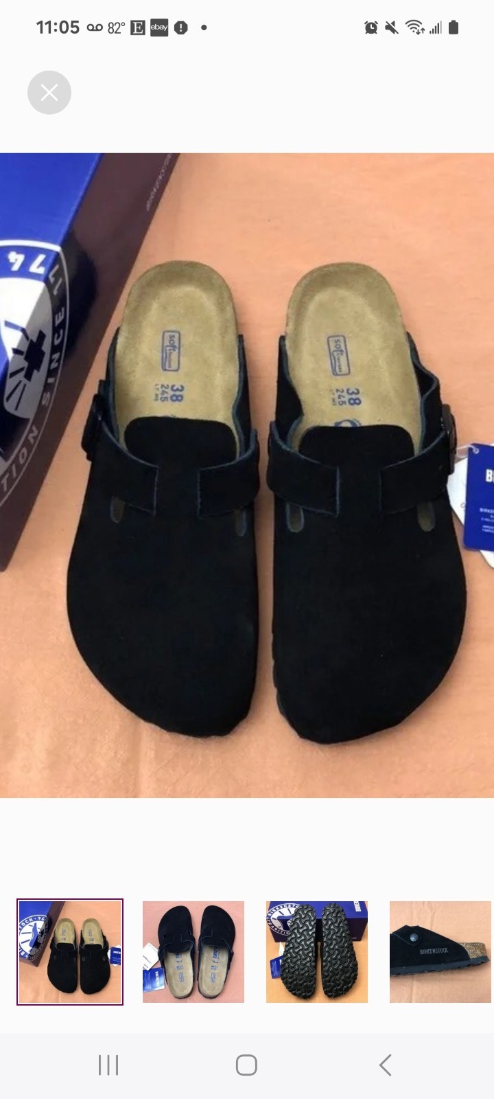 Birkenstock Boston Soft Footbed Womens EU 38 US 7-7.5 Black Suede Mules Clog NIB