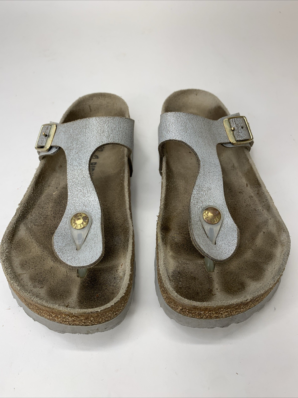 Birkenstock Gizeh Sandals Used 37 Washed Metallic Blue