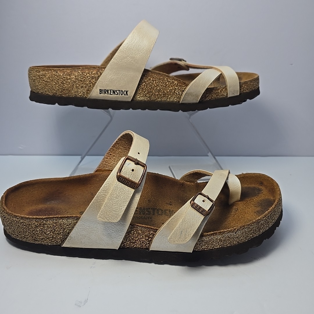 Birkenstock Mayari Birko Flor Pearl Ivory Sandals Women 39 US 8 Buckle Comfort