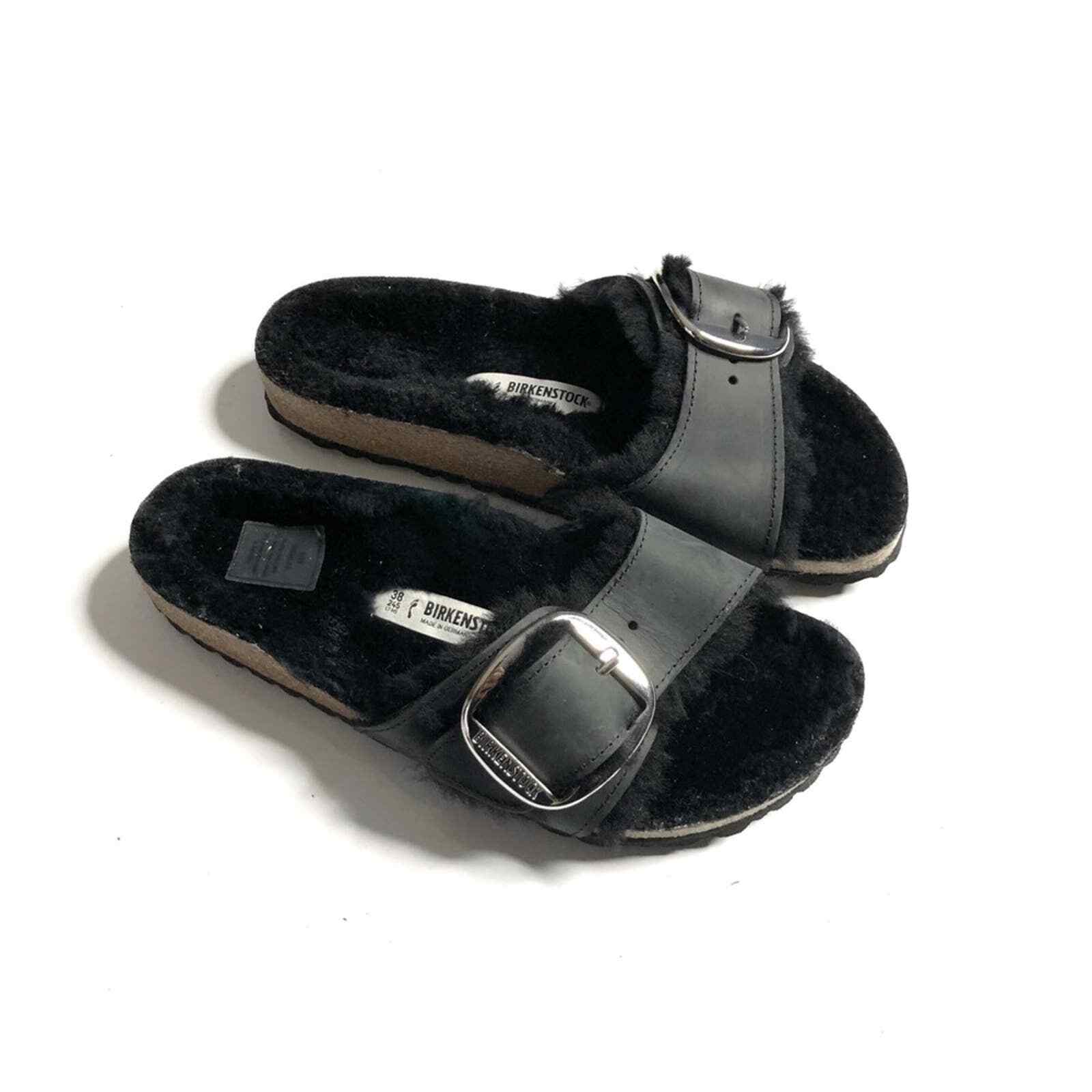 Free People x Birkenstock Madrid Big Buckle Shearling Oiled Leather Sandals $180