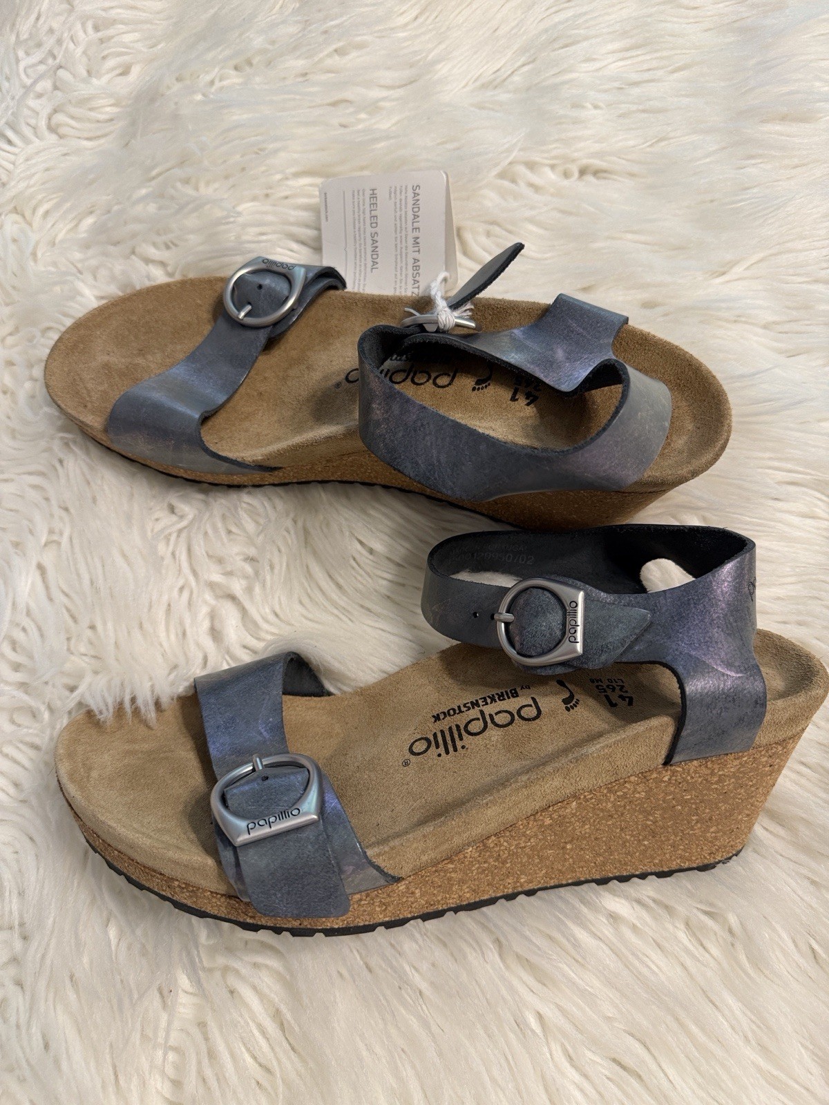 Birkenstock Papillio Iridescent Gray-Blue Cork Wedge Sandals size 41 (USA 10)
