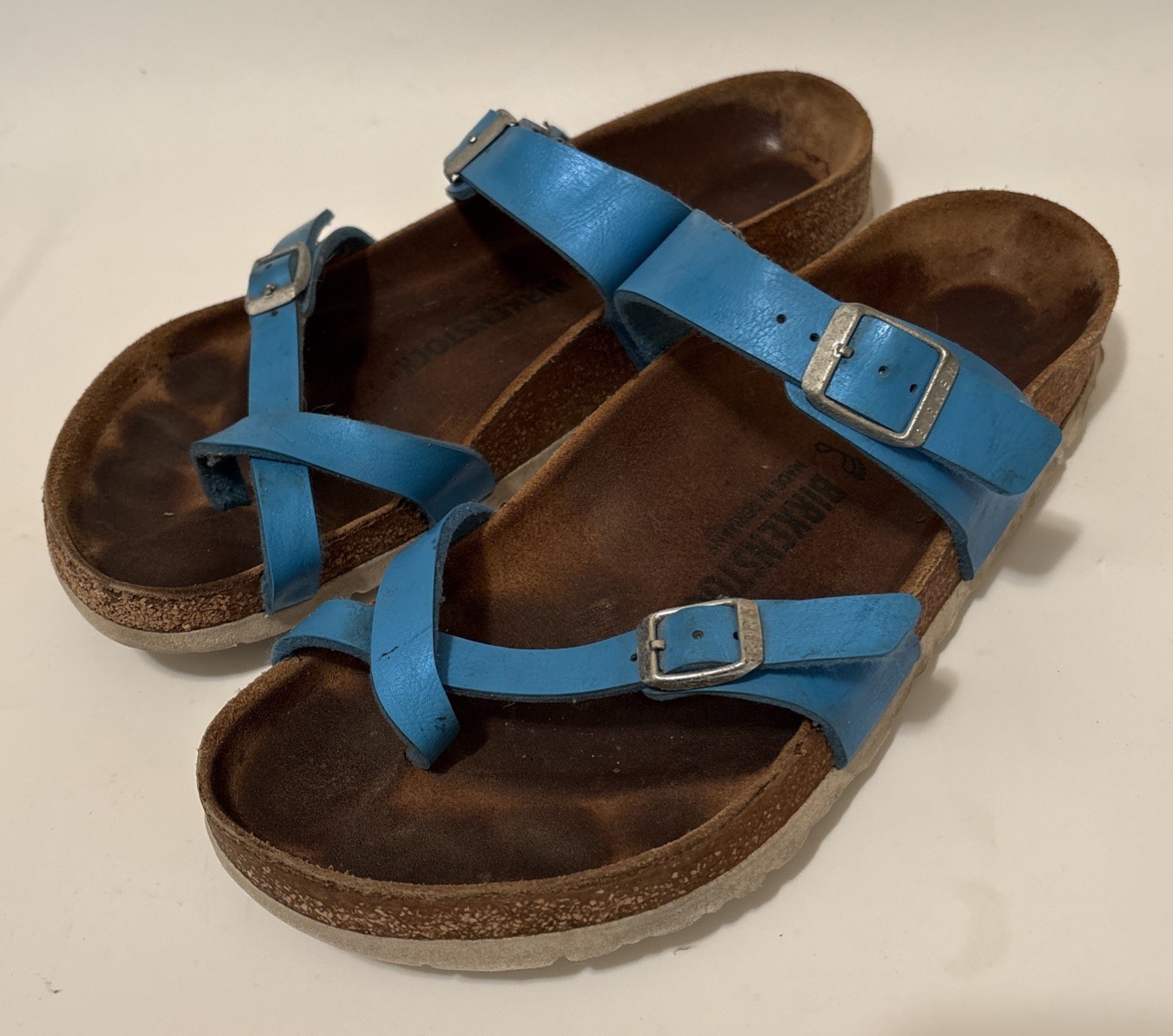 BIRKENSTOCK MAYARI TURQUOISE BLUE STRAPY FLAT SANDAL LEATHER GERMANY Size 11