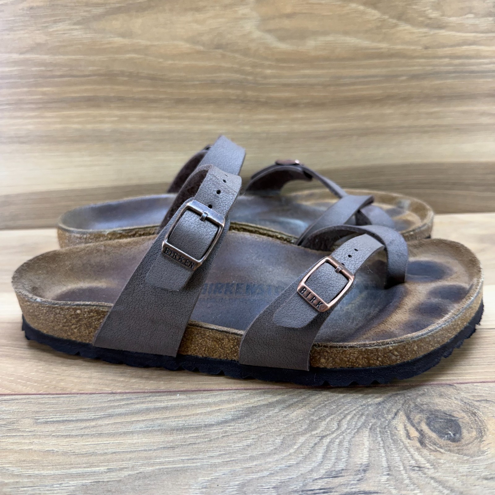 Birkenstock Mayari Sandals Womens 7 W EU 38 Brown Birko Slip On Preppy Vacation