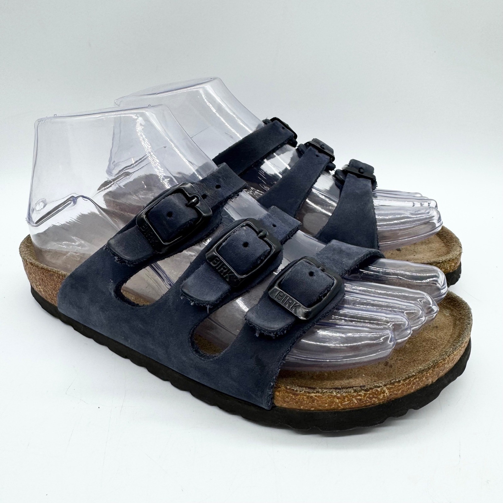 Birkenstock Florida Soft Footbed Triple Buckle Strap Slide Sandals Navy Size 35
