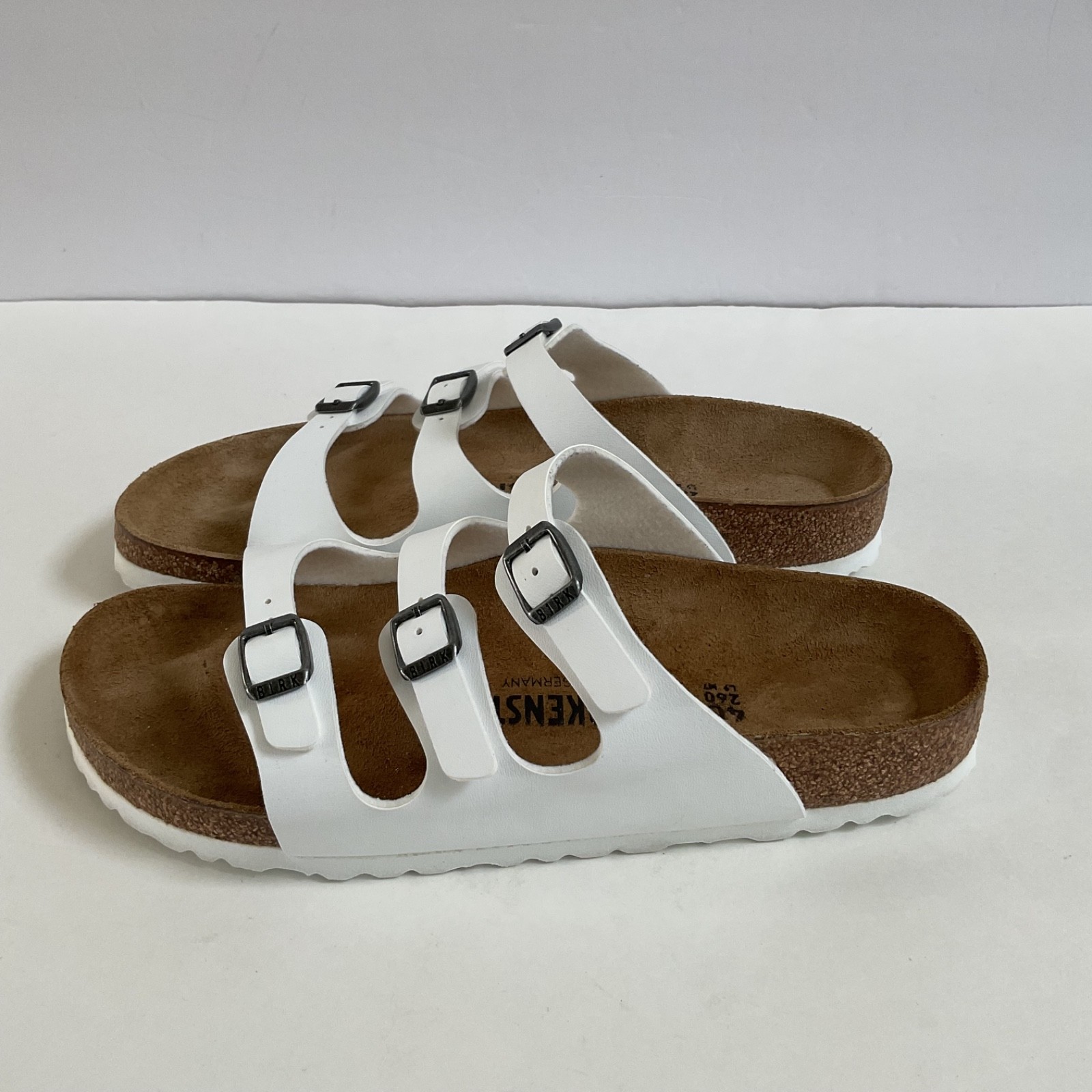 Birkenstock Florida Birko-Flor Womens Sz 40 US 9 White Three Straps Sandals