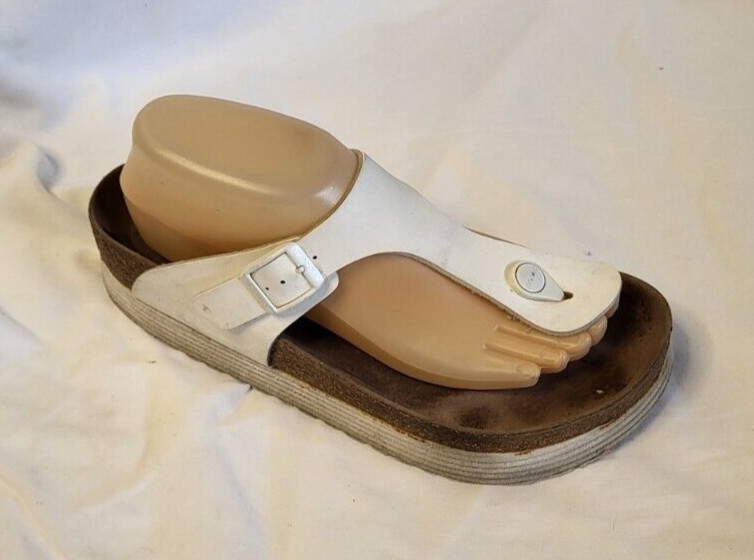 Birkenstock Papillio Gizeh Women 10 Platform White Thong Strap Buckle Close Cork