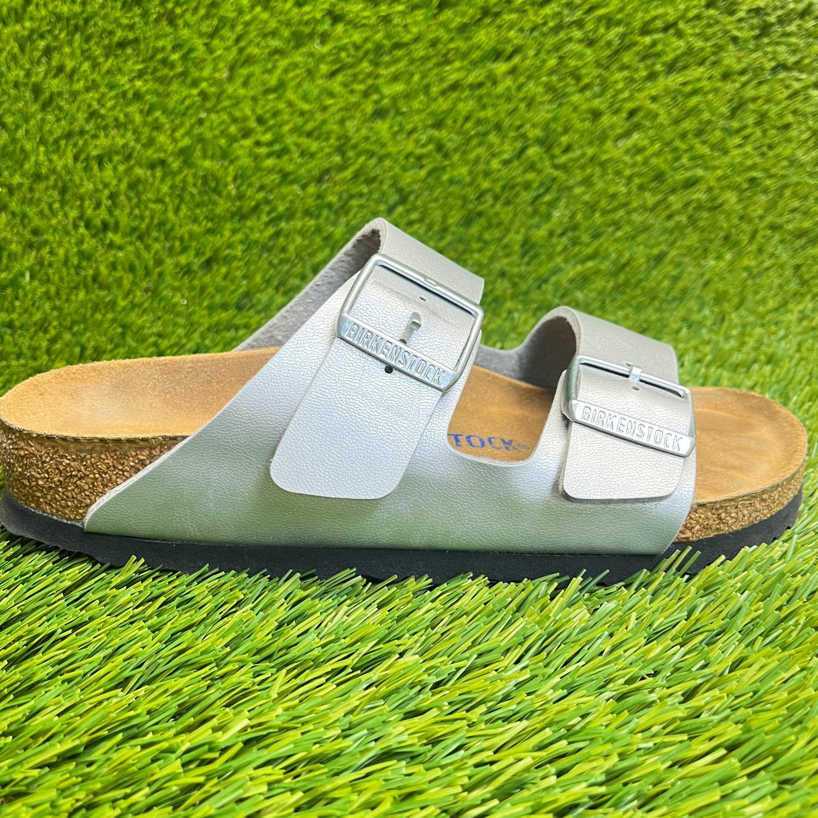 Birkenstock Arizona Birko-Flor Womens Size 6 Sliver Beach Outdoor Slide Sandals