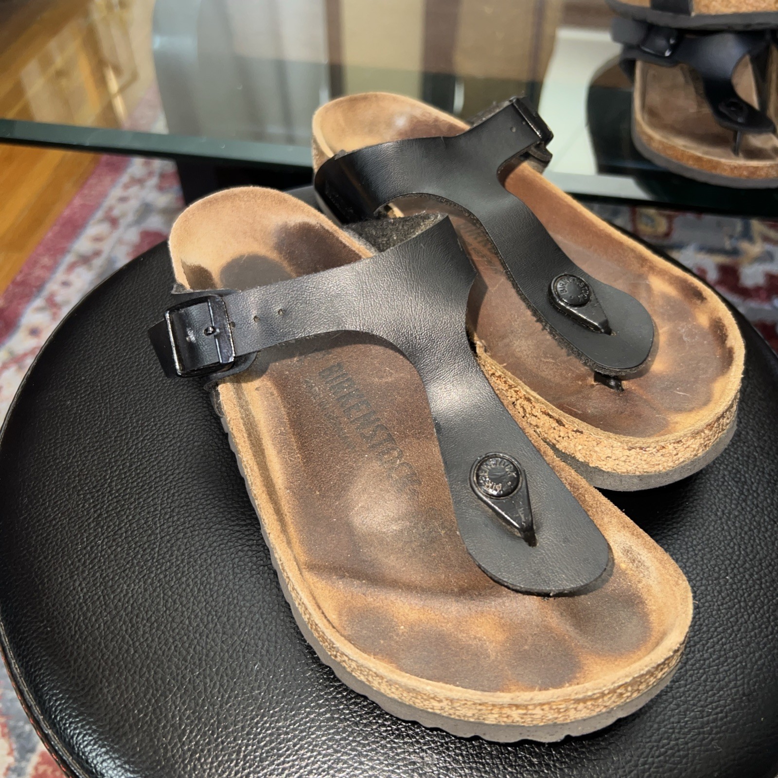 Birkenstock Gizeh Regular Fit Birko Flor Thong Flip Flop Black Size 37 / 7