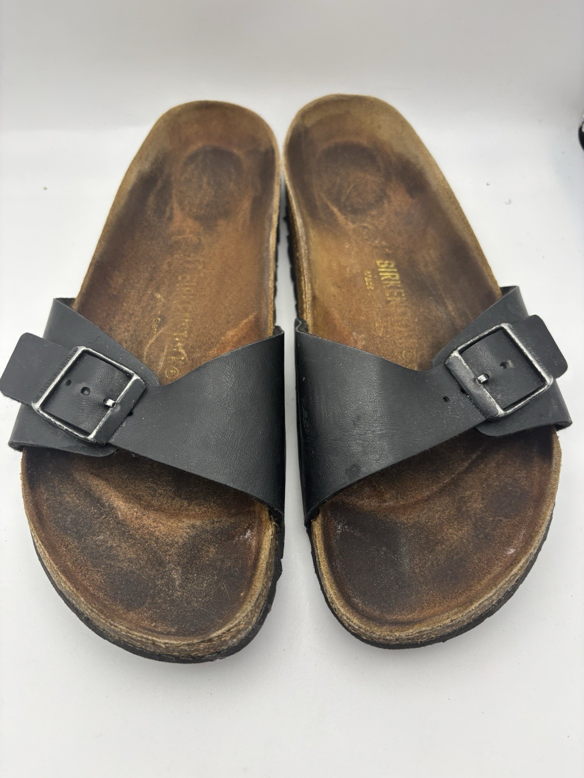 Birkenstock Madrid Black Leather Sandals Size 41 Women Comfort Classic Slides