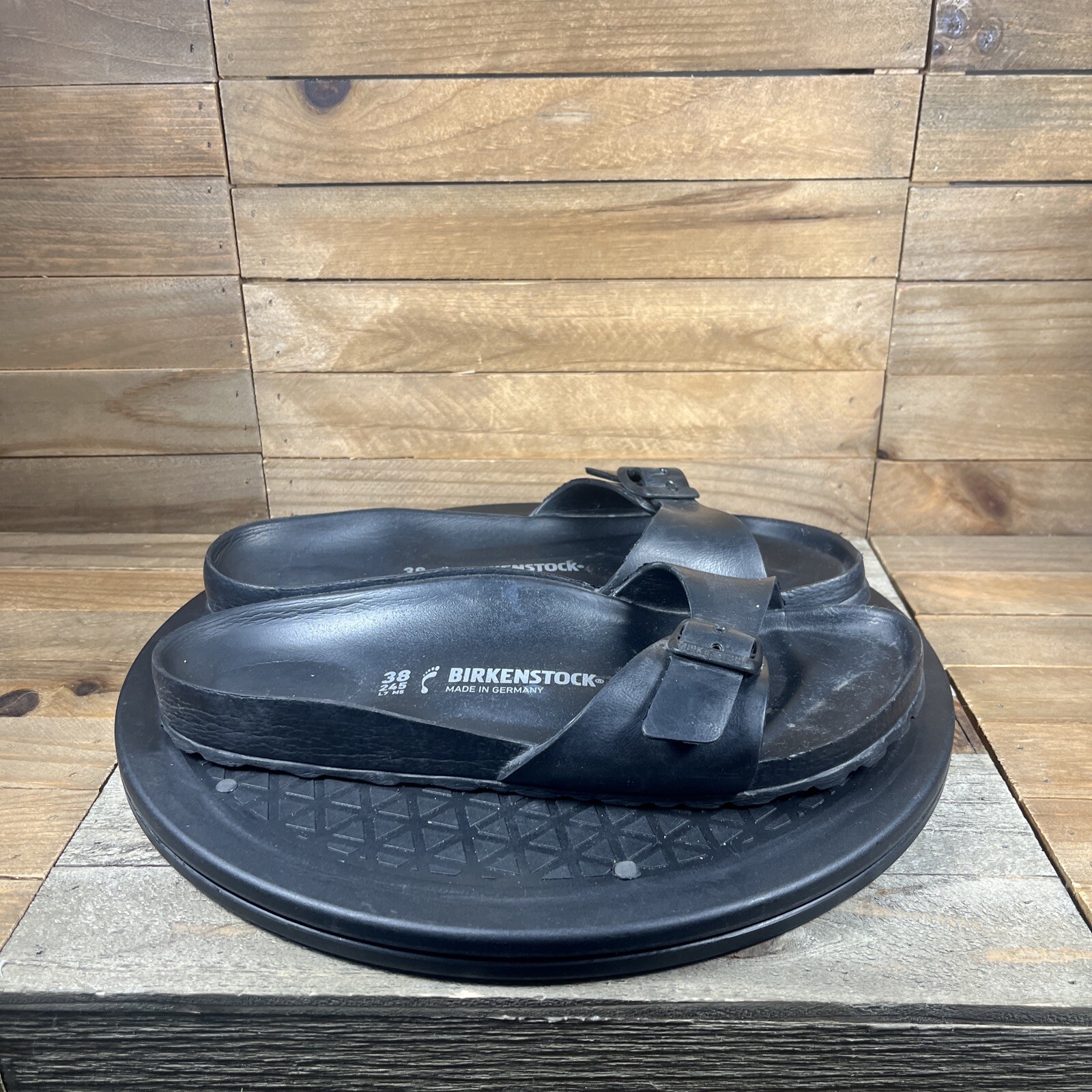 Birkenstock Madrid EVA Womens Sz EU 38 US 7 Narrow Black Buckle Slip On Sandals