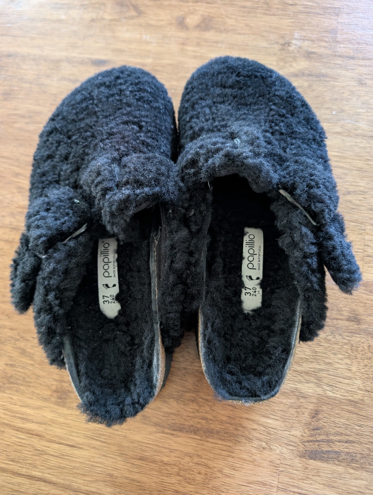 Birkenstock Papillio Boston Clogs Shearling Big Buckle Black Size 37