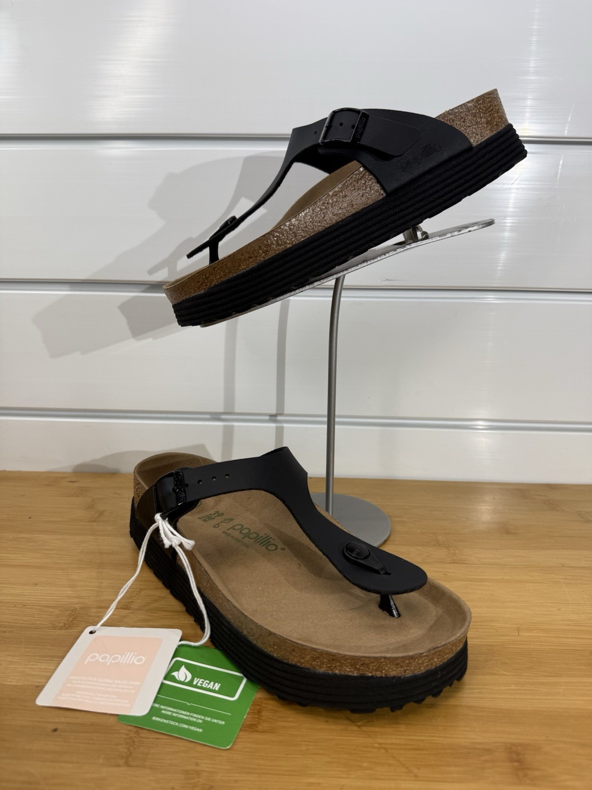 Papillio Birkenstock US 8 EU 39 Women Sandals Gizeh Black Platform Vegan NWT B88
