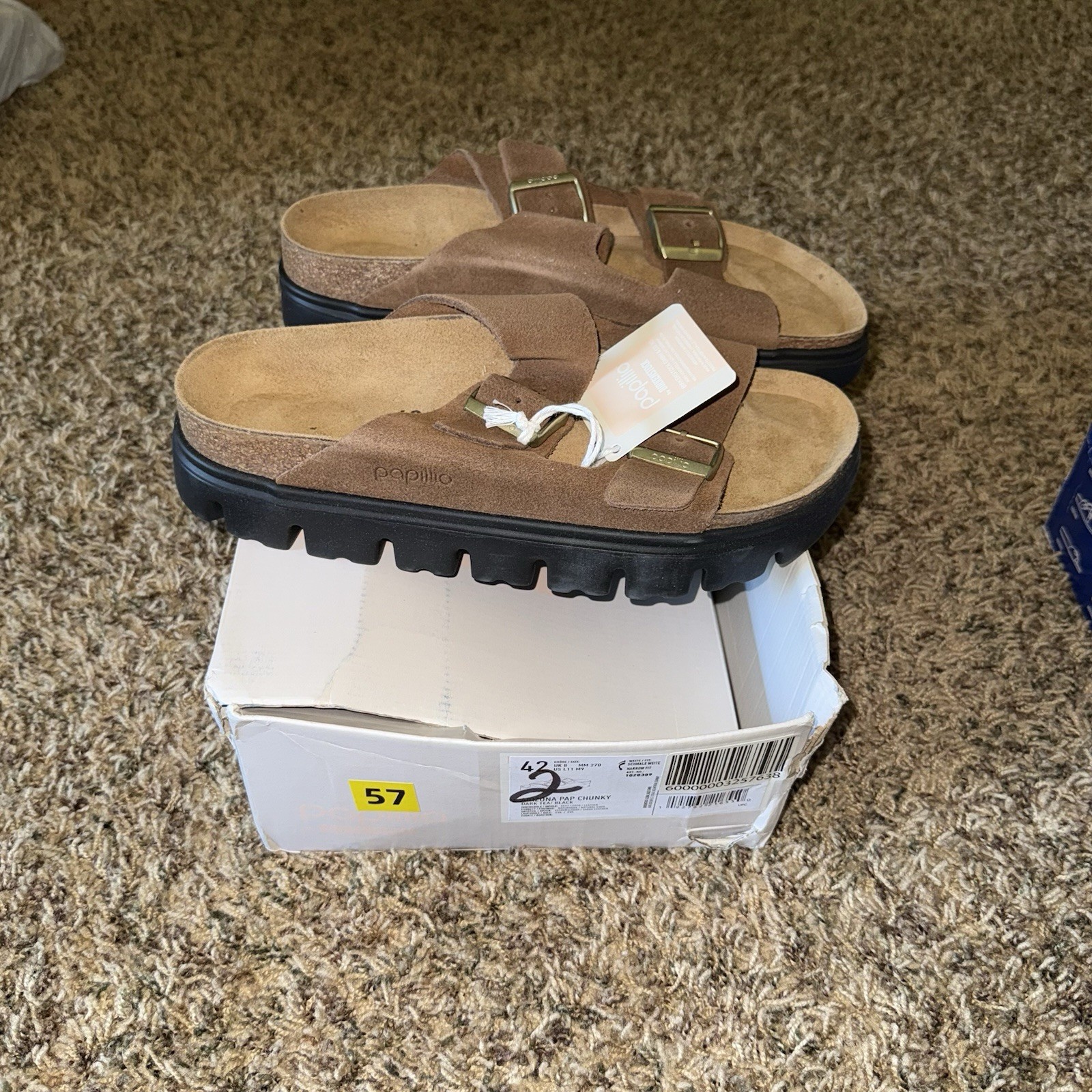 Birkenstock Papillio Arizona Pap Chunky Dark Tea Suede Sandals 42 W11 M9 NEW