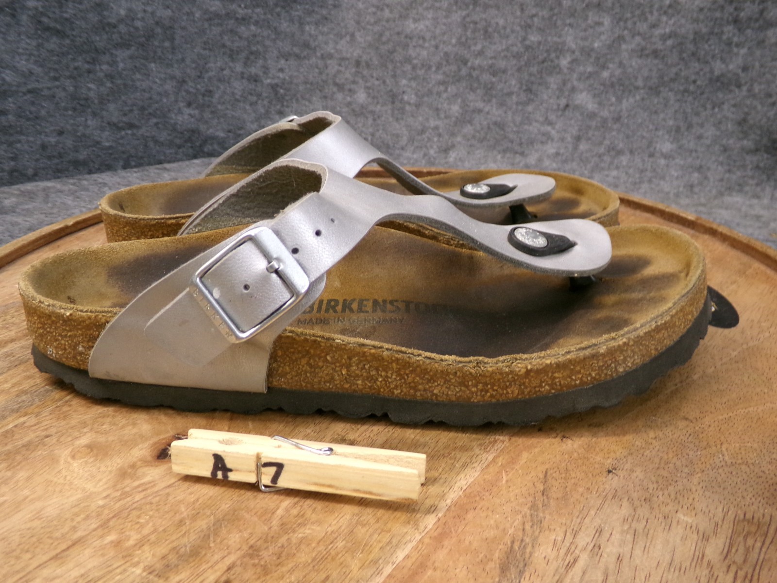 Birkenstock Gizeh Women Metallic Silver Birko Flor Thong Sandal Size 38 US 7 Reg
