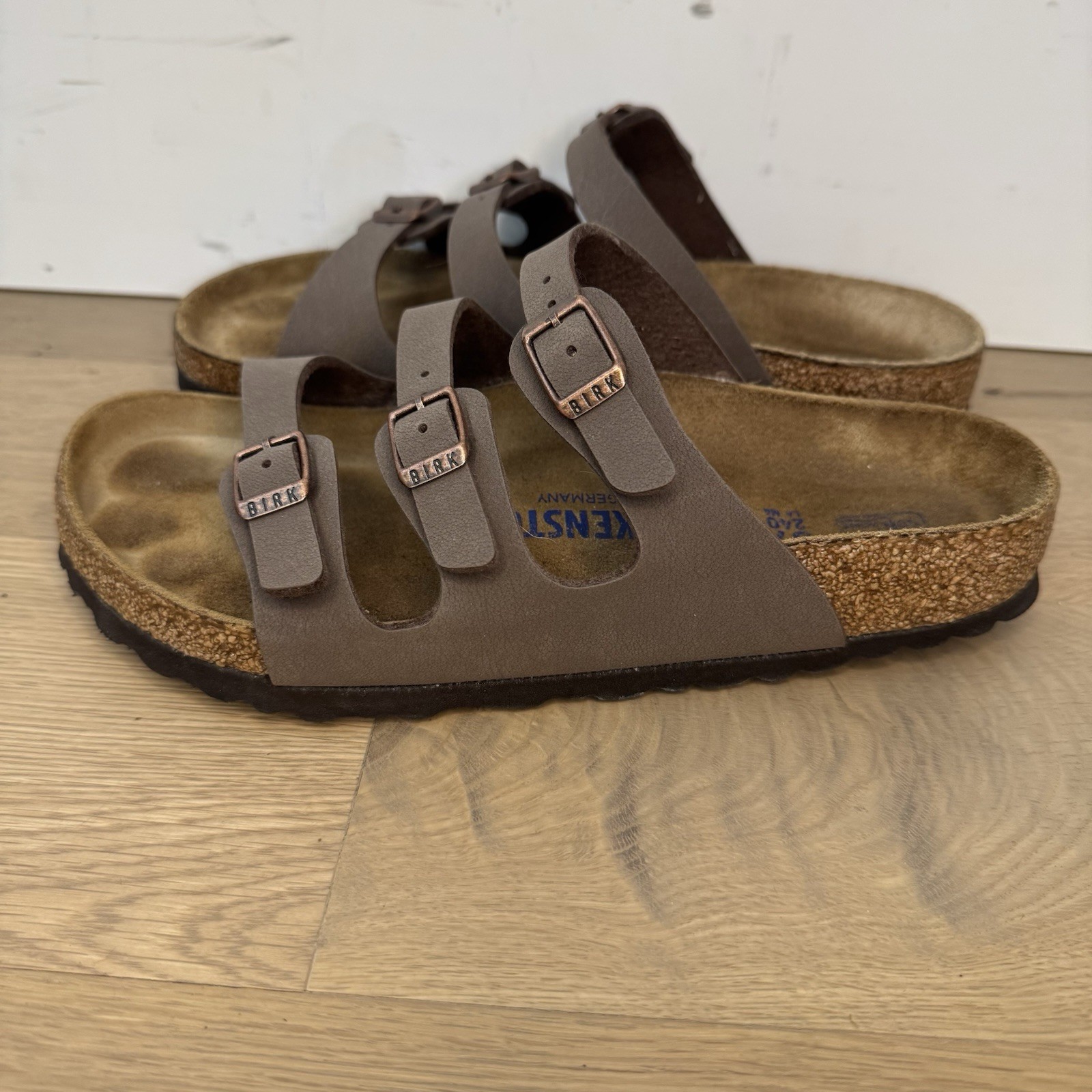 Birkenstock Florida Soft Footbed Size EU 37 Brown Birko Flor Three-Strap Slides