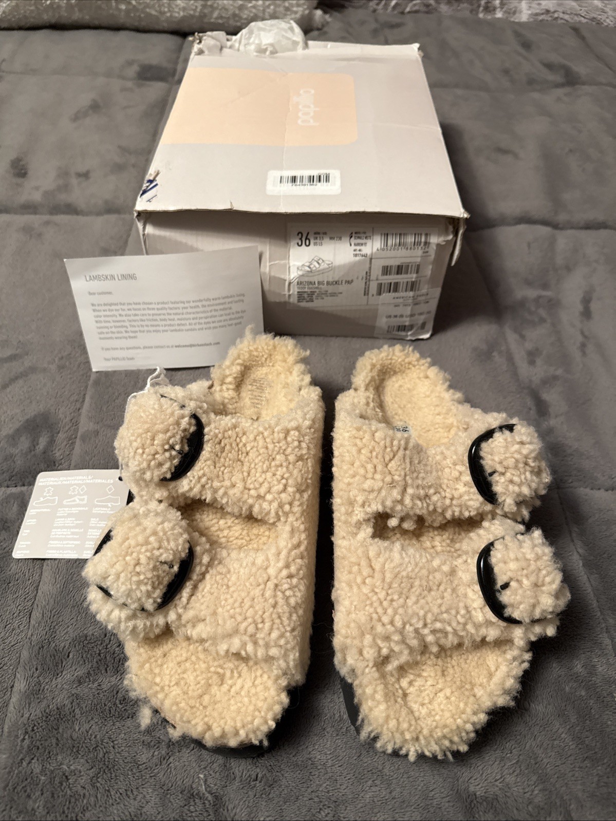 Birkenstock Papillio ARIZONA Big Buckle Teddy Sherpa EGGSHELL Size 36 Women’s 5