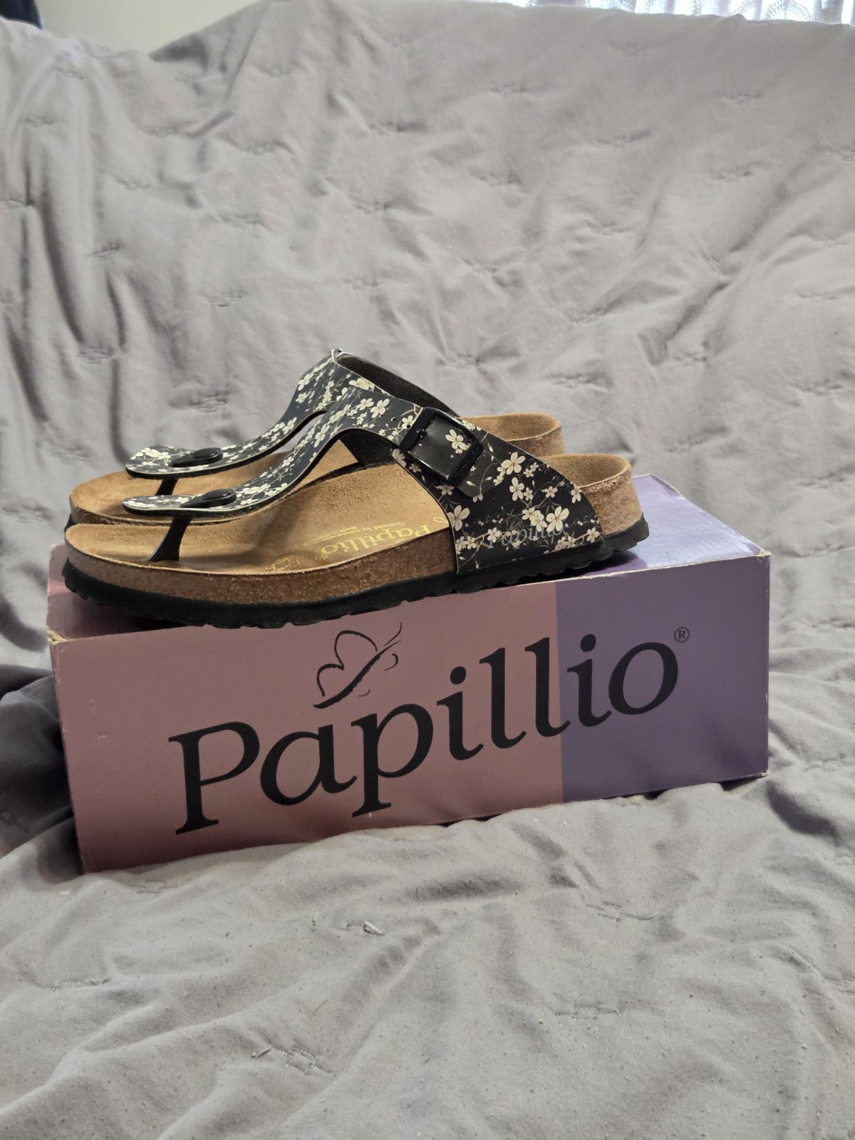 Papillio Women’s Thong Sandals Black Floral Buckle EU 37 US 6