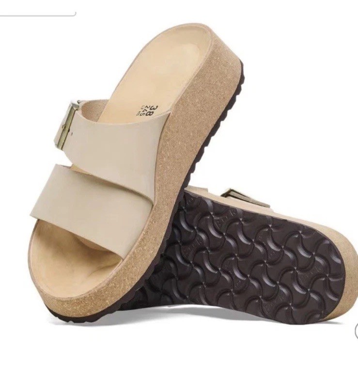 Birkenstock Papillio Almina Sandcastle Tan Platform Slide Sandals Women’s 38