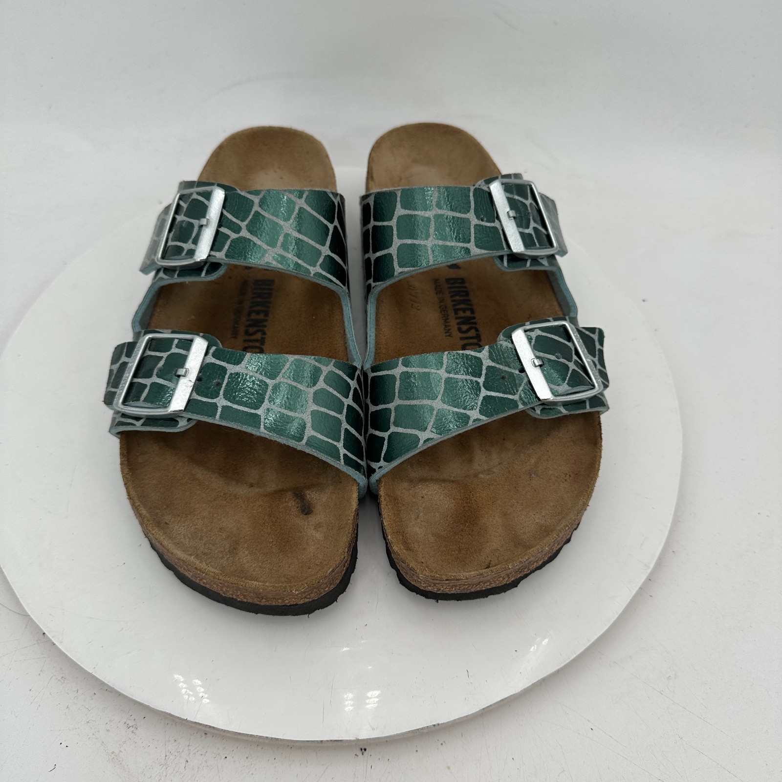 Birkenstock Arizona Women Size 10 Gator Gleam Ocean Leather Slide Comfort Sandal