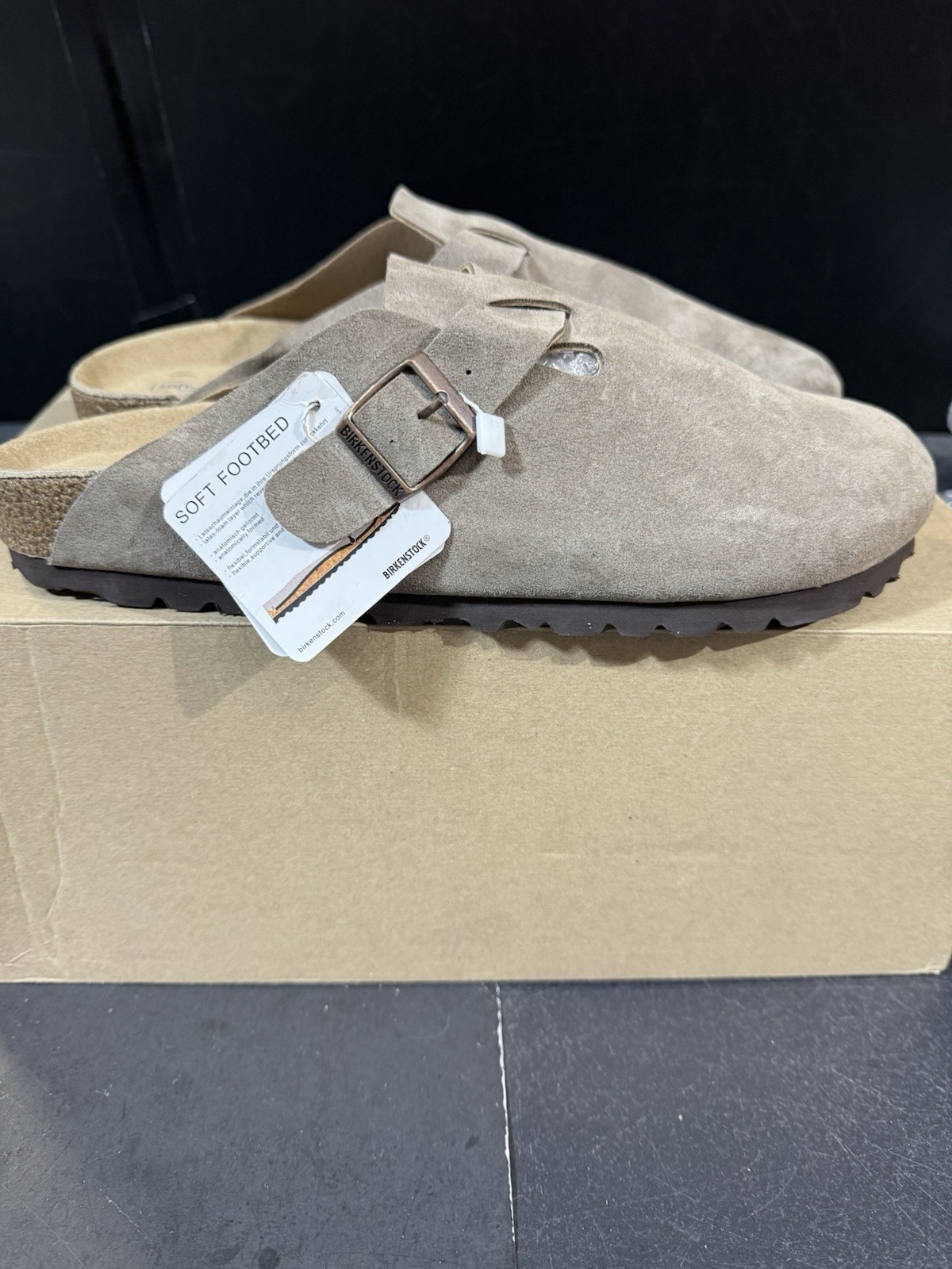 Birkenstock Boston Taupe Suede Leather Soft Footbed Unisex Clog Size L10 M9