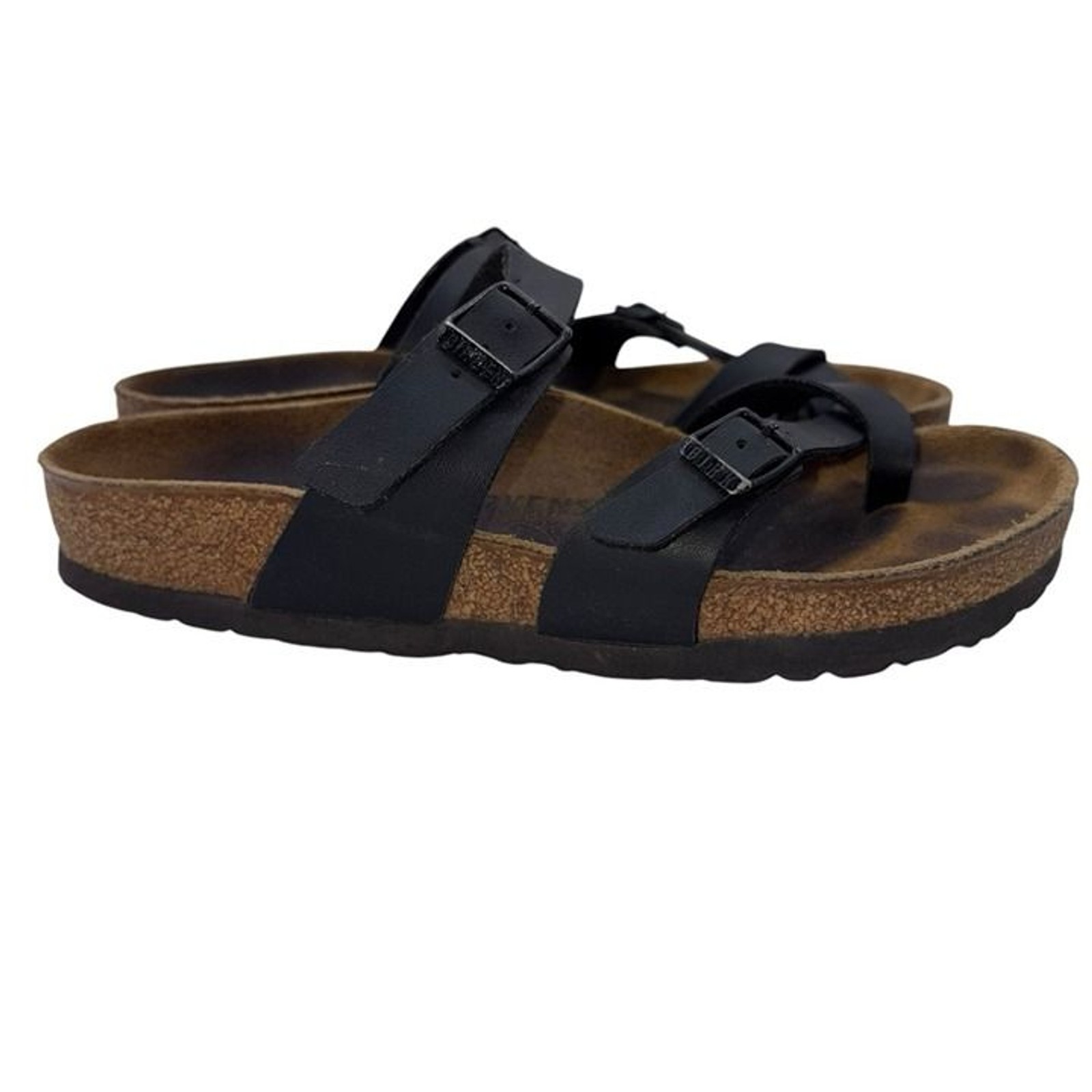 Birkenstock Mayari Sandals Women’s 6 EU 37 Slide Black Leather Toe-Loop Sandals