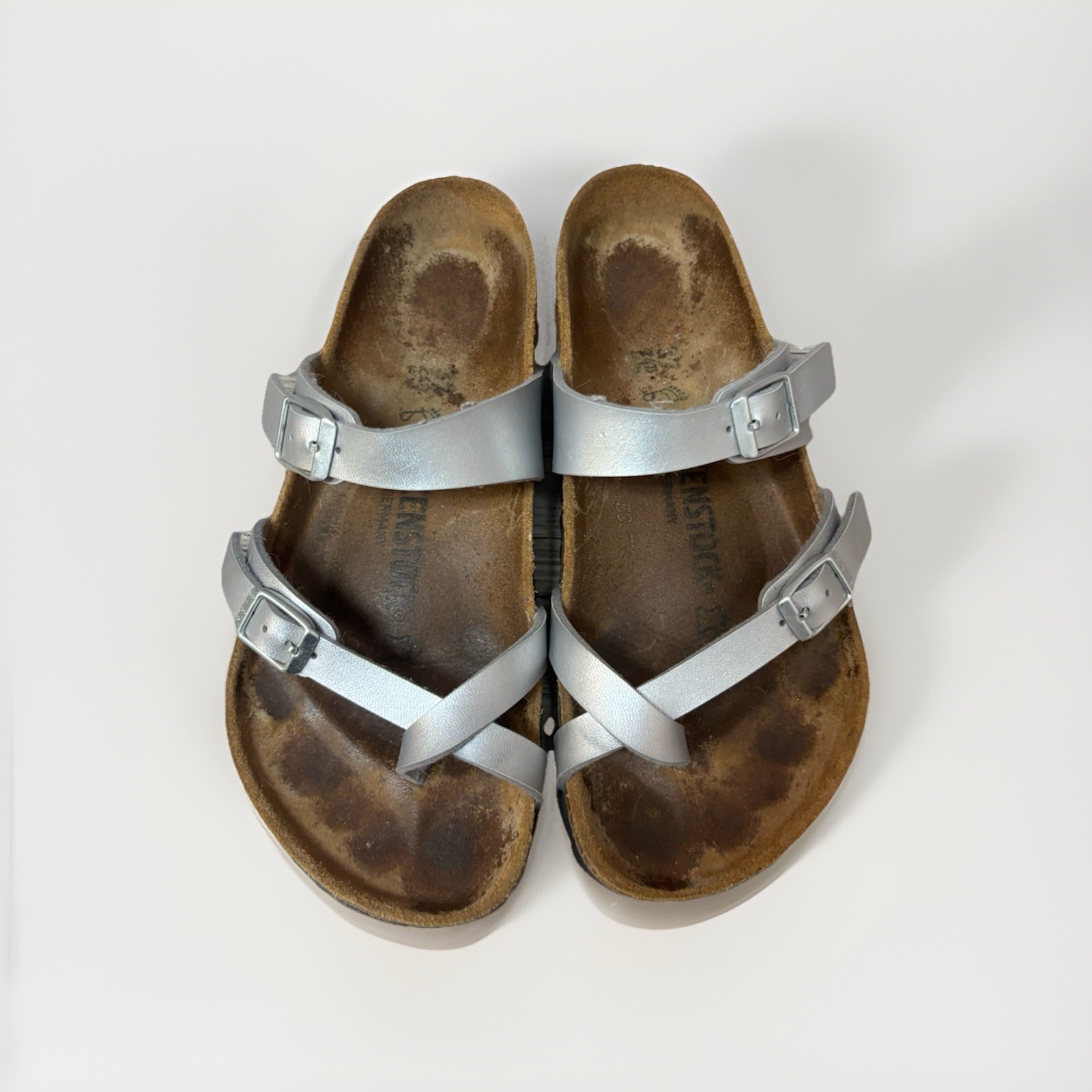 Birkenstock Mayari Womens Sandals EU 37 US 6-7 Silver Leather Comfort Footbed