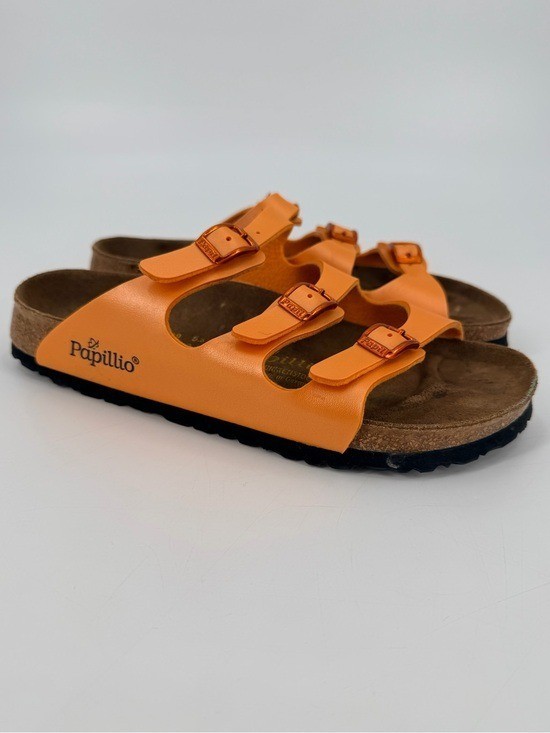 Papillio Birkenstock Florida Orange Tripe Strap Sandals 39